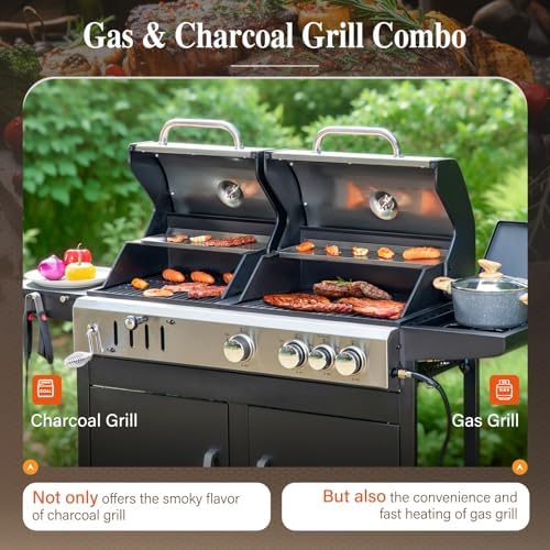 Sophia & William Charcoal and Gas Grill Combo with Side Burner, Dual Fuel - Image 2