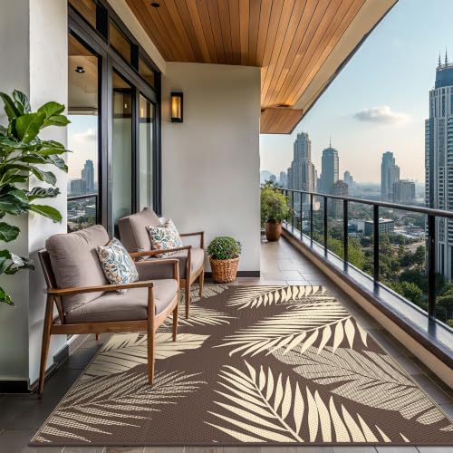 GENIMO Outdoor Rug, Waterproof Plastic Rugs for Patio, 9'x12' Coffee Beige - Image 4