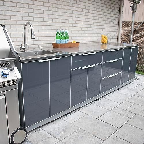 Blue Sky Outdoor Living, OKC3024GD2DG, 2-Door Outdoor Kitchen Cabinet – Heavy-Duty Tempered Glass Cabinet Doors – Weather-Resistant Modular Base for Patios and BBQ Islands – Slate Gray - Image 2