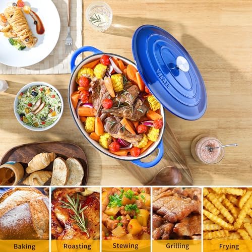 Velaze 7.5 QT Oval Enameled Cast Iron Dutch Oven Pot with Lid,Blue - Image 5
