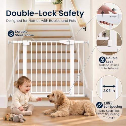 Cumbor 30-43" Baby Gate for Doorways, Auto-Close Dog Gate, No-Drill, White - Image 5