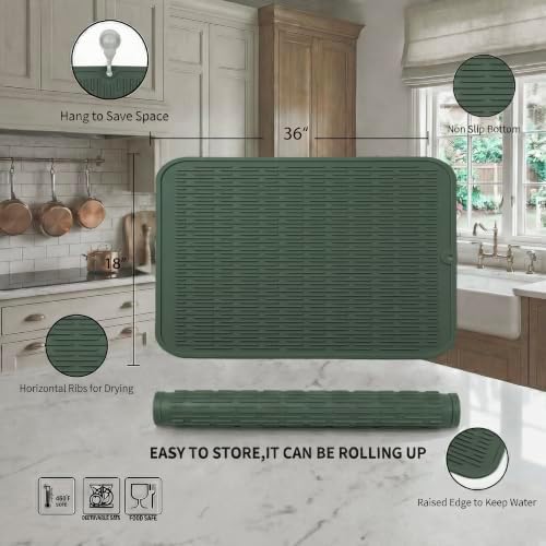 MicoYang Silicone Dish Drying Mat for Multiple Usage,Easy clean,Eco-friendly,Heat-resistant Silicone Mat for Kitchen Counter or Sink,Refrigerator or Drawer Liner Green 5XL 36inches x 18inches - Image 2