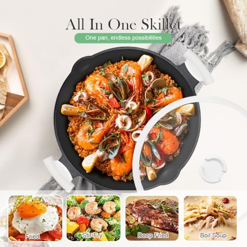 14 Inch Large Deep Frying Pan Skillet with Lid, Saute Pan Nonstick - Image 7