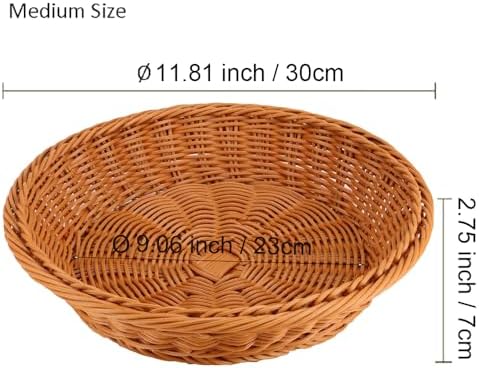 RT&BS 2pcs Round Wicker Bread Basket, Round Wicker Fruit Basket, Woven Egg Baskets, Reusable Handwoven Storage Baskets for Living Room, Kitchen, Store, Restaurant, Outdoor, Party (Brown, M) - Image 3