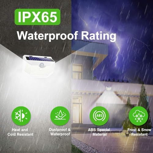 HMCITY 120 LED Solar Lights Outdoor with Motion Sensor, 6 Pack, White - Image 5