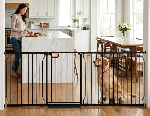 90.6-95.2 Inch Extra Wide Baby Gate for Stairs Doorways by HOOOEN