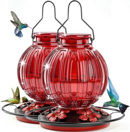 2PC Glass Hummingbird Feeder for Outdoor Hanging, 26 oz Bird Nectar Feeder by GreteGotye