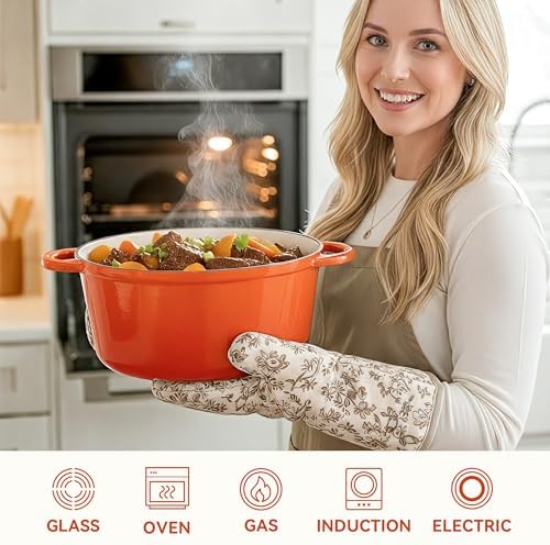 6.5 Quart Dutch Oven Pot with Lid, Non Stick Enameled Cast Iron Dutch Oven for Bread Baking, Heavy-Duty, Oven Safe Ceramic Cookware Up to 500°F for Baking, Braising, Stews, Roasting, Orange - Image 5