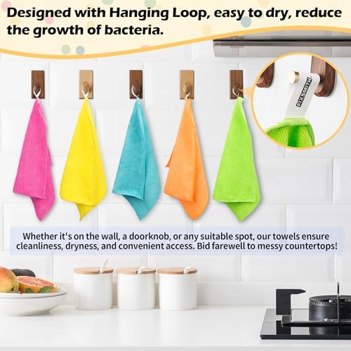 FIXSMITH Microfiber Cleaning Cloth, 20 Pack Cleaning Rags, Cleaning Towels for Housekeeping, Kitchen, Car, Lint-Free, Reusable Shop Towels with 5 Colors (Green/Blue/Yellow/Orange/Pink), 12"X12" - Image 3