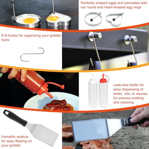 DY DECENT FAMILY 39PCS Griddle Accessories Kit, Flat Top Grill Accessories Set for Outdoor Barbecue. Griddle Tools Set with Basting Cover, Spatula, Scraper, Burger Press, Tongs and Cleaning Kit - Image 6