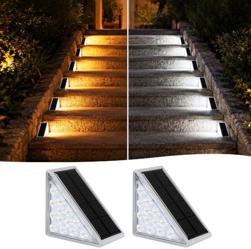 AUDLES Solar Step Lights Outdoor Waterproof IP67-13 LED Solar Stair Lights with 3000K/6000K Dual Color Temp, Auto On/Off Outdoor Lights for Deck, Patio, Pathway, Porch -2 Pack by AUDLES