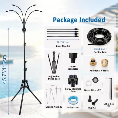 Standing Mister for Outside Patio,4-Adjustable Nozzle Portable Water Mister - Image 2