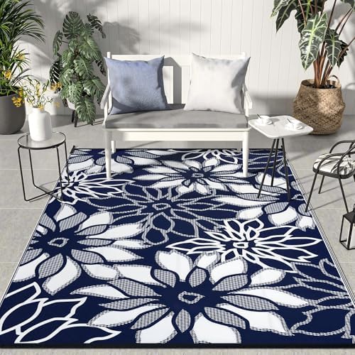 GENIMO Outdoor Rug, Waterproof Plastic Rugs for Patio, 6'x9' Sapphire White by GENIMO