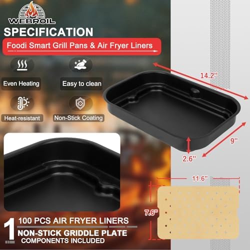 Foodi Smart Grill Pans & Air Fryer Liners for Ninja FG551 Foodi XL 6-in-1 Indoor Grill, Non-Stick Air Frying Griddle Plate with Disposable Perforated Paper for Ninja Air Fryer Accessories - Image 2