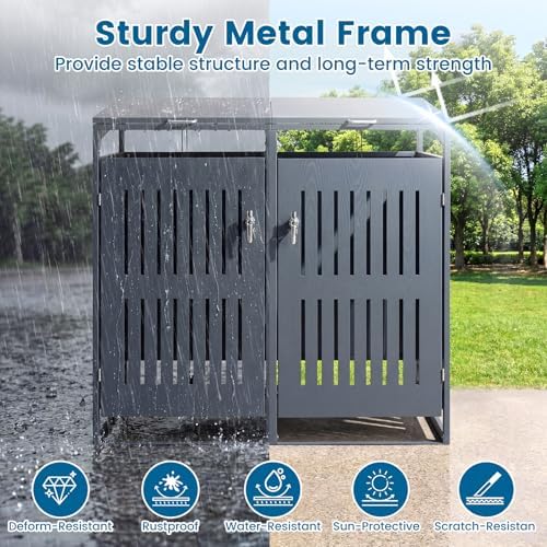 Goplus 44 Cu.Ft Outdoor Trash Can Storage, Garbage Can Hider Outdoor with 2 Lockable Doors Gas Struts & Shock Absorbers, Slant-roof Outdoor Storage for Patio, Backyards, Yard & Garden (52"x32"x49.5") - Image 5