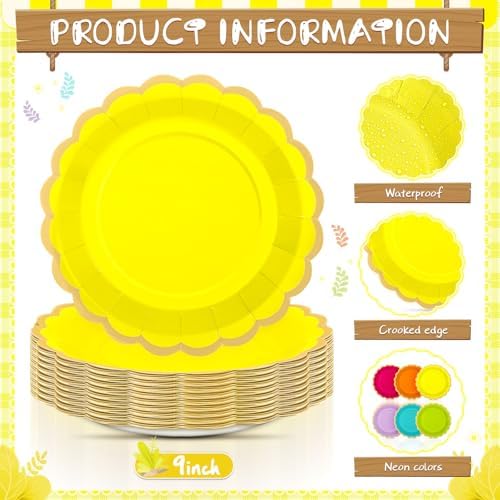 48 Pcs Neon Colorful Paper Plates 9 Inch Scalloped - Image 3