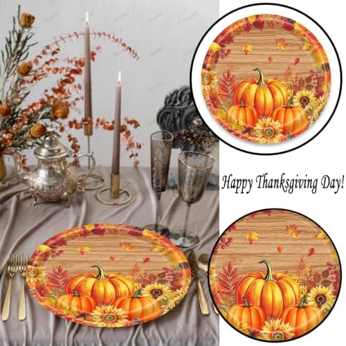 20 Pcs Happy Thanksgiving Party Disposable Paper Plates Fall Themed 9 Inch Round Dinner Plates for Autumn Party Decorations (Wood Grain Pumpkin Maple Leaves) - Image 6