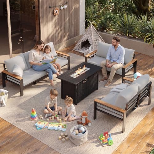 Aoxun Patio Furniture Set, Aluminum Outdoor Furniture with Fire Pit Table - Image 2