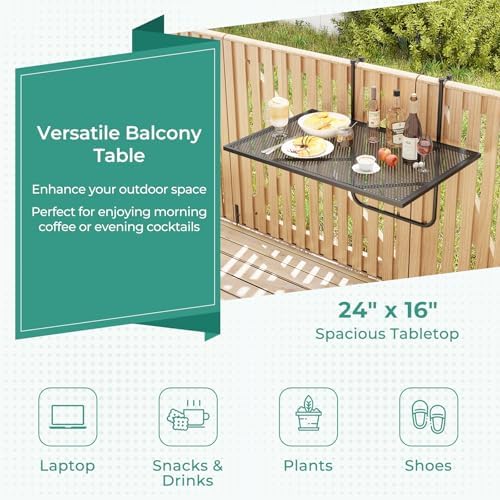 Tangkula 24" Folding Balcony Railing Table for 2.4" Thick - Image 6