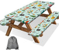 Camping Picnic Table Cover with Bench Covers and Bag, Camping Essentials, Waterproof Windproof Fabric, Fitted Tablecloth Cover with Elastic Edge, for Indoor & Outdoor, Garden, 3 PCS, 30x72 Inch by Xguatan
