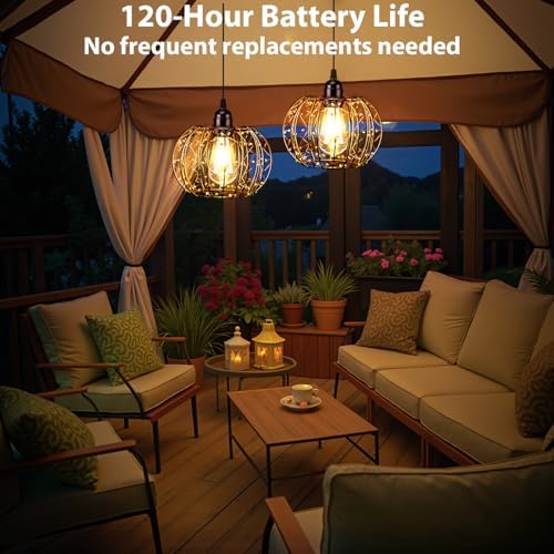 Battery Operated Hanging Chandelier Outdoor, Set of 3 with Remote, No Wiring, Boho Copper Wire Beaded Pendant Light, IP55 Weatherproof, Dimmable Timer, for Gazebo Pergola Porch Patio Decor - Image 6