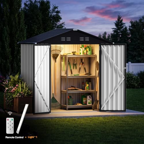 6 x 4 FT Outdoor Storage Shed, Waterproof Metal Garden Tool Shed with Gable Sloped Roof, Magnetic Light, Lockable Door & Air Vents for Backyard Patio Lawn, Gray - Image 3
