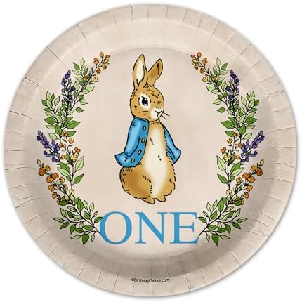 Peter Rabbit Boy's First Birthday - 32 Piece Disposable Party Supplies - Decorations for Bunny 1st Birthday Round Party Plates - Large 9" Paper Plates In Bulk - Image 3