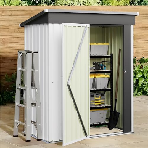 JUMMICO Metal Outdoor Storage Shed 5 x 3 FT Metal Shed with Lockable Door,Waterproof Garden Tool Shed Storage House for Backyard Patio Lawn,White - Image 2