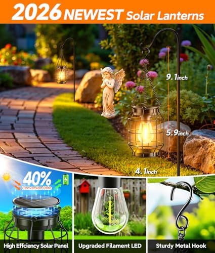KOOPER Solar Lanterns Outdoor Waterproof, 4 Pack Upgraded Metal Hanging Solar Lights Outdoor Decorative, Brighter Outdoor Hanging Lantern for Yard Patio Pathway Porch Garden Decor, Gift for Women Mom - Image 5