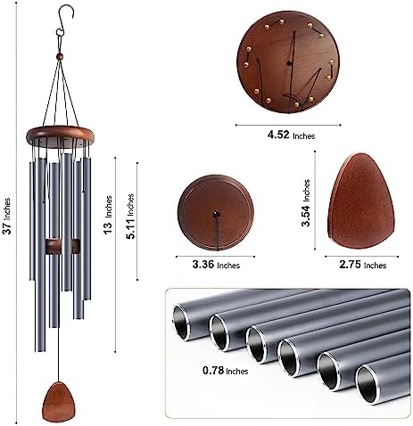 Bursvik 37" Aluminum Wind Chimes for Outside (Blue Grey), Patio Zen Decor - Image 2