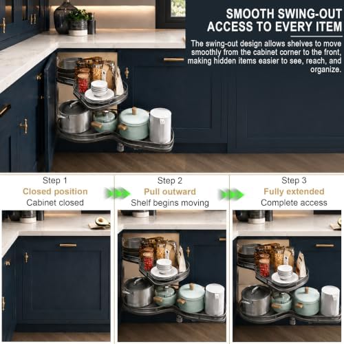 Blind Corner Cabinet Pull Out Organizer,Height-Adjustable 2-Tier Shelves - Image 4