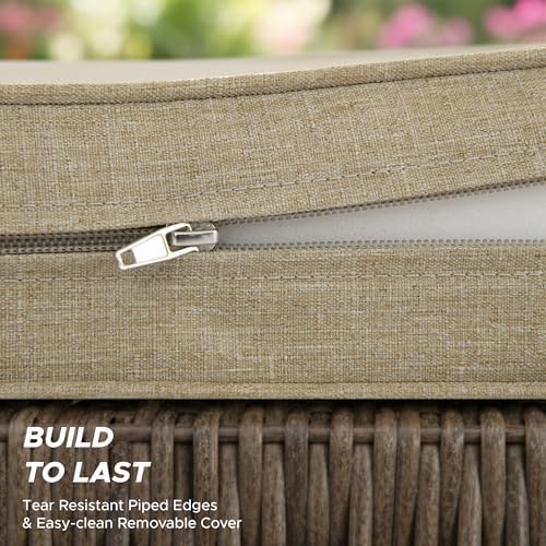 Outdoor Chair Cushions, Water-Resistant & Fade-Resistant, Patio Furniture Seat Replacement Chair Pads with Ties Zipper, Removable Cover, Non-Slip Bottom, Set of 4, 18.5 x 16 Inch, Natural - Image 6