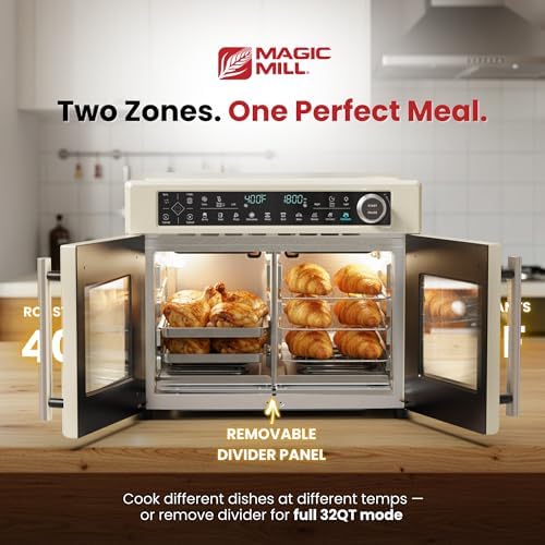 Magic Mill Ultra-Premium Dual-Zone Stainless Steel Air Fryer Toaster Oven Combo, Extra Large 32QT French Door Convection Oven with Next-Gen Patent Technology, 13 Accessories, Rotisserie, Sync Finish - Image 2