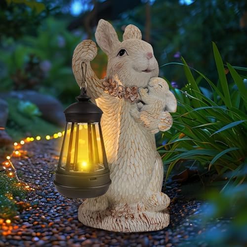 Outdoor Lighted Solar Garden Statues Rabbit Lights by ILLUMINEW