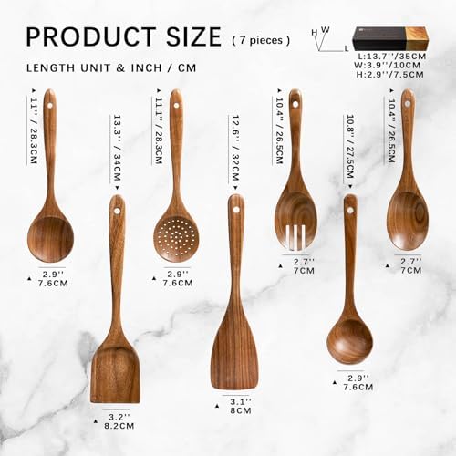 Wooden Spoons for Cooking, 7-Piece Acacia Wood Cooking Utensil Set - Image 2