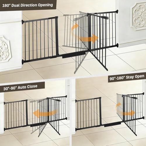 60.2"-65.7" Extra Wide Baby Gate for Doorways Hallways, 30 in Tall Dog Gates with Door No Drill, Auto Close Child Safety Gate for Pet Kid Doggie Cat Proof, Large Long Dog Barrier Indoor House, Black - Image 5