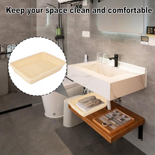 4 Pack 16 inch Poly Wicker Baskets, Rectangle Poly Wicker Break Baskets – Rustic, Durable & Easy-Cleaning for Home, Restaurant & Hotel Use - Image 6