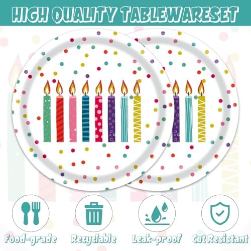 Egami 40pcs Happy Birthday Party Supplies,include 20 Dessert plate and 20 Napkin,with Birthday Dots Design Party Plate Napkin Set,Used for Happy Birthday Dots Party Decoration - Image 4