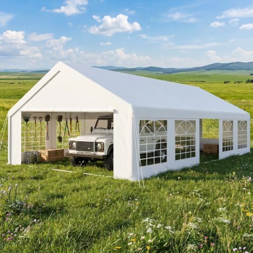 COBIZI Carport 16x32 FT Party Tent Heavy Duty, Storage Shelter Shed Portable Garage with 10 Removable Sidewalls & 4 Built-in Sandbag, UV 50+, Waterproof, Strong Wind Protection, White by COBIZI