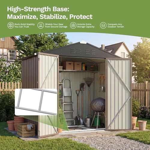 Devoko 6x4 FT Outdoor Storage Shed with Floor Frame, Brown - Image 3