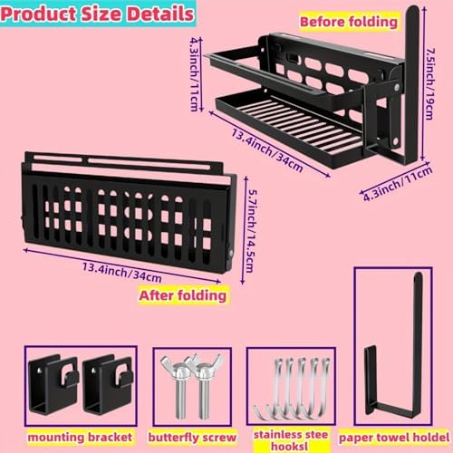 Upgrade Foldable Griddle Caddy for 17''/22''/28"/36" Blackstone BBQ Griddle,Space Saving Grill Tool Holder for Blackstone BBQ Accessories Organizer,with Paper Towel Holder&Knife Rack&Hooks - Image 3