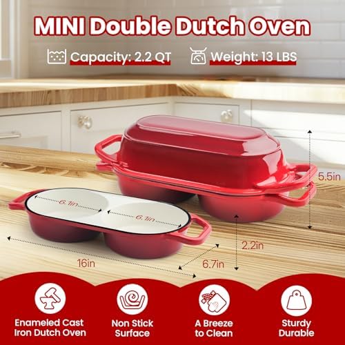 YONILL Mini Double Dutch Oven with Lid for Sourdough Bread Baking (Red) - Image 3