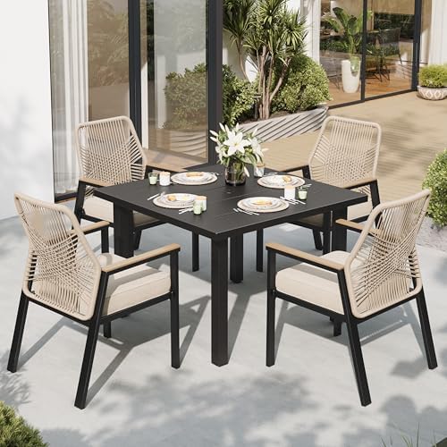 SUNSHINE VALLEY 5pc Patio Dining Set, 34.2" Square Table & 4 Rattan Chairs by SUNSHINEVALLEY
