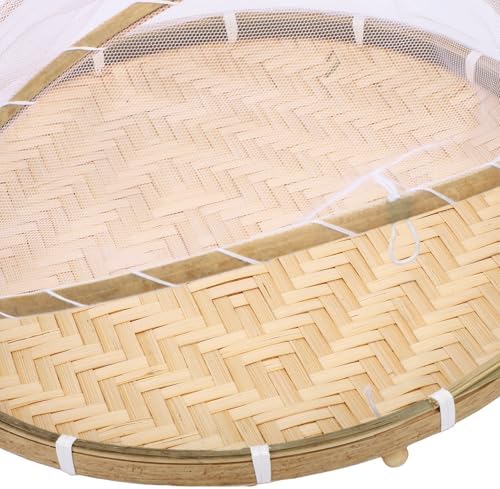 Pissente Food Serving Tent Basket, Hand Woven Wood Storage Basket with Mesh Cover for Picnic, Kitchen, and Farmhouse Decor, 2-Pack Set in 14.2 and 11.8 Inch Sizes - Image 7