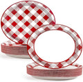 50 PCS Checked Oval Paper Plates Large 11" Disposable Red & White Checkered Platter BBQ Party Decorations Summer Barbecue Supplies Favor for Gathering Picnic Carnival Birthday Party Tableware Set by Qyeahkj