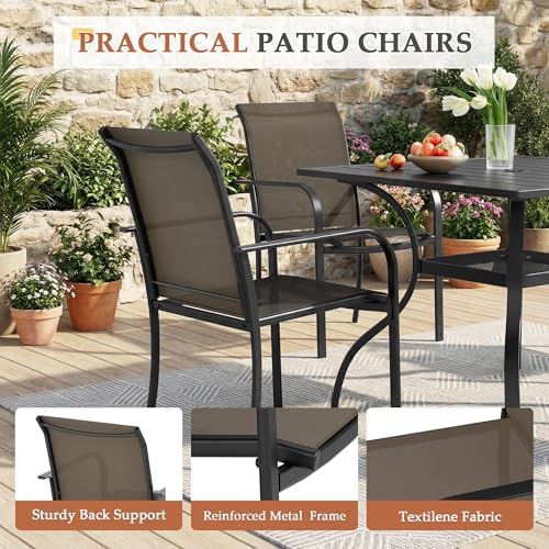 Incbruce 5 Pieces Patio Dining Set, Outdoor Dining Set of 4 Textilene Chairs and Square Table with Umbrella Hole for Backyard, Garden, and Poolside (Brown) - Image 3