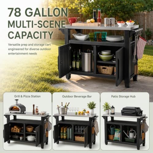 Outdoor Prep & Storage Cart, Stainless Steel Top, 78 Gal, Black - Image 2