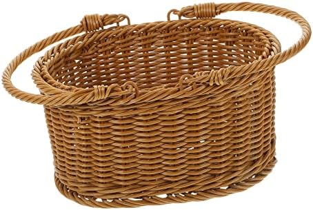 PRETYZOOM 2pcs Hand Woven Imitation Rattan Basket for Outdoor Use Multi-functional Picnic Fruit and Flower Storage with Handles Rustic Design for Home and Garden Decor - Image 2
