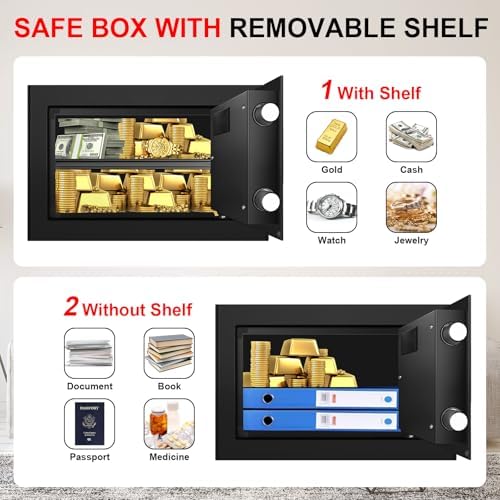 1.0 Cub Small Safes for Home Use Fire and Water Proof, Digital Security Fire Safe Box with Combination Lock, Spare Keys and Removable Shelf, Home Safe Fireproof Waterproof for Document Money Valuables - Image 4