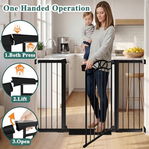 Fairy Baby 59.9"-62.5" Extra Wide Baby Gate with Door, 60 61 62 Inches Walk THR Baby Gates for Stairs Pressure Mounted no Drill, Indoor Tension Metal Child Pet Dog Safety Gate for Kids, Black - Image 3